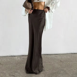 Kukombo Brown High Waist Long Skirt Women's Autumn Winter Retro Solid Slim Commuting Long Skirt Elegant Sexy Party Skirt Outfits