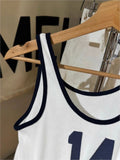 Kukombo Vintage American 14 Print Ribbed Slim Tank Top Women Spring U Collar Sleeveless Cotton Camisole Top Casual Sweet Vest Tops Y2K