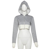Kukombo Absobe Crop Hoodies Mini Pleated Skirt Set Women's Contrast Patchwork Long Sleeve Slim Zipper Cardigan Hooded Jacket Skirt Suit ootd