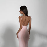 Kukombo Women Summer New 2024 Dresses Sexy Pink Backless Slim Sling Dress Clubwear Elegant Fashion Knitted Maxi Dress O-Neck Sleeveless outfit inspo