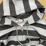 Kukombo Vintage Stripe Pockets Hoodies Women Autumn New Warm Drawstring Long Sleeve Cardigan Top Casual Streetwear Y2K Sweatshirt Female