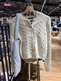 Kukombo Chic Twisted Flower Knit Sweater Cardigan 2025 Spring Long Sleeve O-neck Single Breasted Casual Coat Streetwear Sweet Sweater
