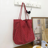 Kukombo 2025 Retro Casual Polka Dot Canvas Hot Selling Women's Shoulder Bag New Fashionable Versatile Practical Large Capacity Tote Bag ootd