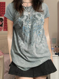Kukombo Grey Punk Skull Print Short Sleeve Tee