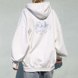 Kukombo Vintage White Angel Print Hoodie Women 2020 Autumn White Cotton Long Sleeve Zipper Tops Female Casual Chic Streetwear Hoodied