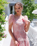 Kukombo Customized Fashion Jersey Pleat Flower A-line Square Neck Midi Dresses Bespoke Occasion Dresses Classic Exquisite Modern Style P (PRE-ORDER)