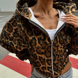 Kukombo Outfit Hoodies Women Clothes Gothic Streetwear Punk Leopard print Zip Up Top Winter Vintage Vintage Sweatshirt Aesthetic Jacket Hoody