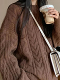 Kukombo Solid Cable Knit Pullover Sweater