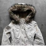 Kukombo Vintage Y2k Faux Fur Collar Zipper Hoodie Hip-hop Pattern Retro Punk Gothic Creamy-white Hoodie Clothes Street Design Jacket