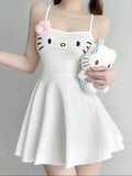 Kukombo Homecoming Dress Party Outfits White Hello Kitty Bow Sleeveless Mini Dress