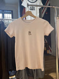 Kukombo Sweet ink Striped Little Bear Embroidery T-shirt Women Spring New O-Neck Short Sleeve Cotton Slim Tshirts Tops Casual Cute Tees