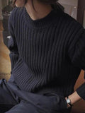 Kukombo Solid Ribbed Crew Neck Short Knit Sweater