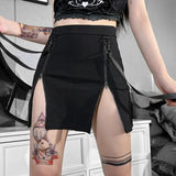Kukombo Vintage Y2k Skirt Dark Double Zipper Bag Hip Split Gothic Design Tight Skirt Harajuku Black Gothic Bag Hip Skirt Kawaii ootd