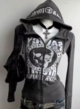 Kukombo Light Colour Vintage Patch Double Zip Up Cardigan for Women Harajuku Design Korean Style Letter Jacket Aesthetic Hoodies ootd outfit idea