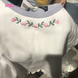 Kukombo Cute Floral Embroidery Crop Top Women Summer Sexy Slim Ruffles Hem Sleeveless Short Y2k Tops Vintage Casual Cotton Camis Blusas