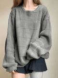 Kukombo Gray Plaid Pullover Knit Sweater