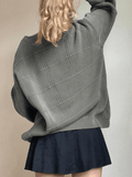 Kukombo Gray Plaid Pullover Knit Sweater