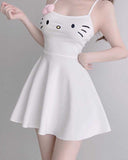 Kukombo Homecoming Dress Party Outfits White Hello Kitty Bow Sleeveless Mini Dress