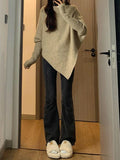 Kukombo High Neck Irregular Hem Sweater