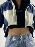 Kukombo Hooded Star Zip-Up Cropped Cardigan