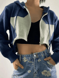 Kukombo Hooded Star Zip-Up Cropped Cardigan