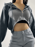 Kukombo Hooded Star Zip-Up Cropped Cardigan