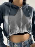 Kukombo Hooded Star Zip-Up Cropped Cardigan