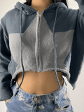 Kukombo Hooded Star Zip-Up Cropped Cardigan