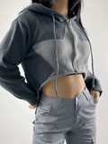Kukombo Hooded Star Zip-Up Cropped Cardigan
