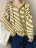 Kukombo Hooded Striped Long Sleeve Knit Cardigan