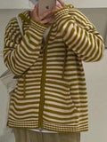 Kukombo Hooded Striped Long Sleeve Knit Cardigan