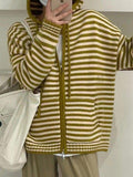 Kukombo Hooded Striped Long Sleeve Knit Cardigan