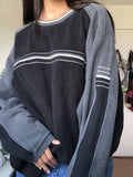 Kukombo Striped Crew Hoodie with Patchwork