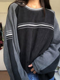 Kukombo Striped Crew Hoodie with Patchwork