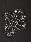 Kukombo Black Zip-Up Hoodie with Rhinestone Cross Pattern