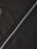 Kukombo Black Zip-Up Hoodie with Rhinestone Cross Pattern