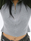 Kukombo Knit Contrast Color High Neck Cardigan