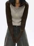Kukombo Knit Contrast Color High Neck Cardigan