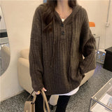 Kukombo Mocha Knit Button Up Hoodie