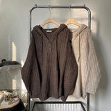 Kukombo Mocha Knit Button Up Hoodie