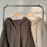 Kukombo Mocha Knit Button Up Hoodie