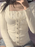 Kukombo Lace Trim Patchwork Knit Top