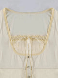 Kukombo Lace Trim Patchwork Knit Top