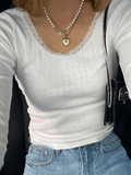 Kukombo Lace Trim White Knit Top