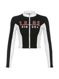 Kukombo Logo Graphic Patchwork Cropped Moto Jacket