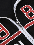 Kukombo Logo Graphic Patchwork Cropped Moto Jacket
