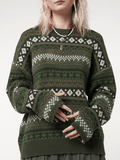 Kukombo Long Sleeve Vintage Jacquard Sweater
