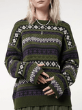 Kukombo Long Sleeve Vintage Jacquard Sweater