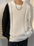 Kukombo Men's Color Block Cable Knit Sweater