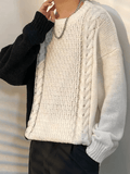 Kukombo Men's Color Block Cable Knit Sweater